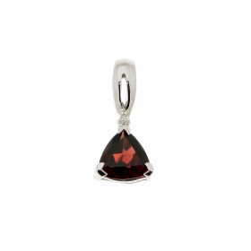 Pendentif Grenat Or Blanc 375 La pierre centrale forme triangulaire mesure 6x6mm Elle est maintenue sur cette monture par ...