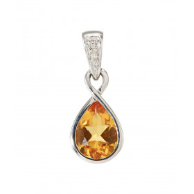 Pendentif Infini Or Blanc 375 Citrine Poire 8x6mm et Diamant. Motif infini serti d'une Citrine Poire de 8x6mm (1 carat). L...