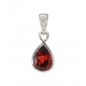 Pendentif Infini Or Blanc 375 Grenat Poire 8x6mm Diamant Motif infini serti d un Grenat Poire 8x6mm (1 carat) La bélière e...