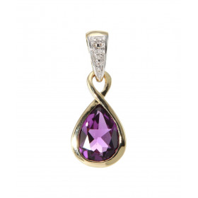 Pendentif Infini Or Jaune 375 Améthyste Poire 8x6mm Diamant Motif infini serti d une Améthyste Poire 8x6mm (1 carat) La bé...