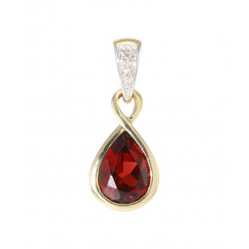 Pendentif Infini Or Jaune 375 Grenat Poire 8x6mm Diamant Motif infini serti d un Grenat Poire 8x6mm (1 carat) La bélière e...