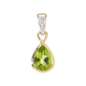 Pendentif Infini Or Jaune 375 Péridot Poire 8x6mm Diamant Motif infini serti d un Péridot Poire 8x6mm (1 carat) La bélière...