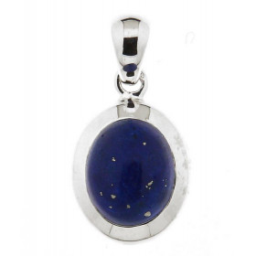 Pendentif Argent Lapis serti d'une pierre de 12x10mm, hauteur totale : 27mm