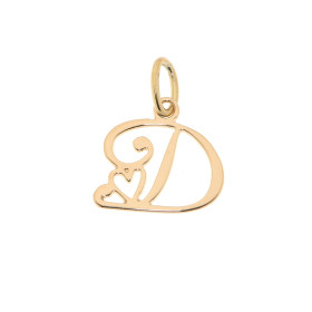 Pendentif Lettre D - Initiale D et coeur  en Or Jaune 750  