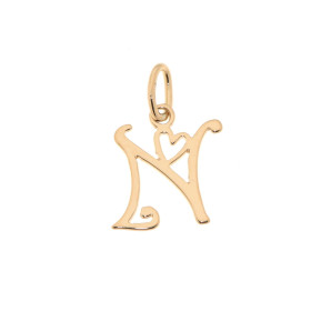 Pendentif Lettre N - Initiale N et coeur  en Or Jaune 750  