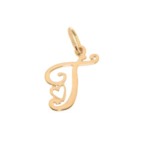 Pendentif Lettre T - Initiale T et coeur  en Or Jaune 750  