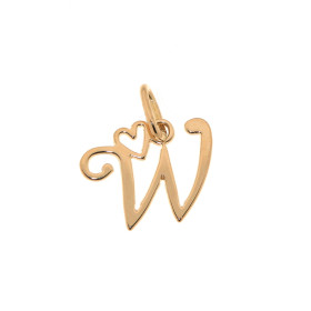 Pendentif Lettre W - Initiale W et coeur  en Or Jaune 750  