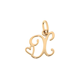 Pendentif Lettre X - Initiale X et coeur  en Or Jaune 750  