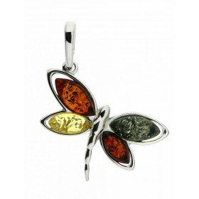 Pendentif Libellule Ambre Multicolore Argent 925 Pendentif Argent 925 Ambre multicolore (couleurs : miel, vert cognac) 4 a...