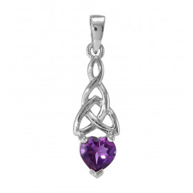 Pendentif Motif Celtique Argent 925 Rhodié Améthyste Pendentif motif Triquetra serti d une pierre forme coeur Les dimensio...