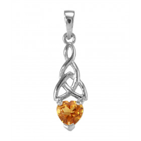 Pendentif Motif Celtique en Argent 925 Rhodié et Citrine. Pendentif motif Triquetra serti d'une pierre en forme de coeur. ...