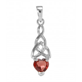 Pendentif Motif Celtique en Argent 925 Rhodié et Grenat. Pendentif motif Triquetra serti d'une pierre en forme de coeur. L...