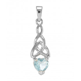 Pendentif Motif Celtique en Argent 925 Rhodié et Topaze bleue traitée. Pendentif motif Triquetra serti d'une pierre en for...