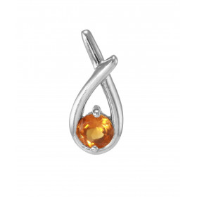 Pendentif Motif Croisé Argent 925 Rhodié Citrine Ronde 6mm