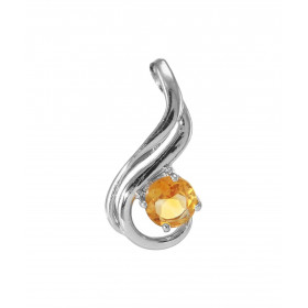 Pendentif Motif Entrelacé Argent 925 Rhodié Citrine Ronde 5mm