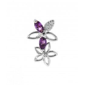 Pendentif Motif Fleurs Or Blanc 375 Améthyste Diamant Motif forme fleurs serti 2 Améthystes Navette 4x2mm 5 Diamants Poids...