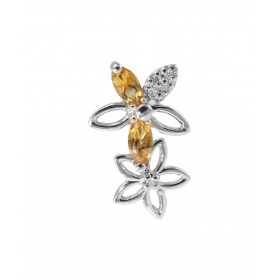 Pendentif Motif Fleurs Or Blanc 375 Citrine et Diamant