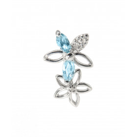Pendentif Motif Fleurs Or Blanc 375 Topazes bleues traitées Diamant Motif forme fleurs serti 2 Topazes bleues traitées Nav...