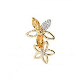 Pendentif Motif Fleurs Or Jaune 375 Citrine Diamant Motif forme fleurs serti 2 Citrines Navette 4x2mm 5 Diamants Poids Cit...