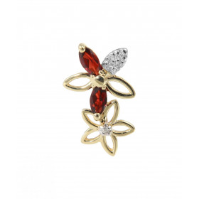 Pendentif Motif Fleurs Or Jaune 375 Grenat Diamant Motif forme fleurs serti 2 Grenats Navette 4x2mm 5 Diamants Poids Grena...