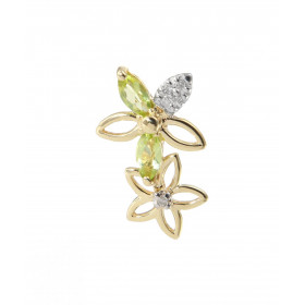 Pendentif Motif Fleurs Or Jaune 375 Péridot Diamant Motif forme fleurs serti 2 Péridots Navette 4x2mm 5 Diamants Poids Pér...