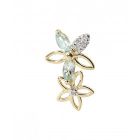 Pendentif Motif Fleurs Or Jaune 375 Topaze bleue traitée Diamant Motif forme fleurs serti 2 Topazes bleues traitées Navett...