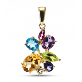 Pendentif Motif floral Or Jaune 375 pierres fines Ce pendentif est serti d une tourmaline rose marquise 4x2mm, d un pérido...
