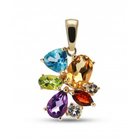 Pendentif Motif floral Or Jaune 375 pierres fines Ce pendentif est serti d un grenat marquise 5x3mm, d un péridot ovale 4x...