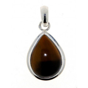 Pendentif Argent 925 Oeil Tigre serti d une pierre forme poire 18x13mm, hauteur totale : 30mm