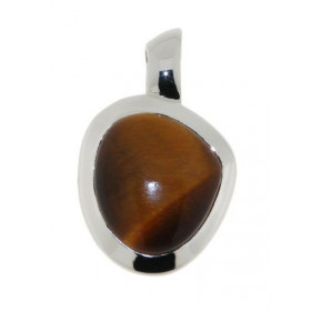 Pendentif Argent 925 Oeil Tigre , monture moderne sertie d une pierre 17x14mm 