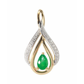  Pendentif Or 750 /1000 2 tons serti d une Emeraude taille poire 6 x 4 mm  et deux diamants Dimensions du pendentif : 24 x...