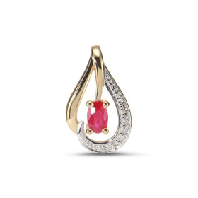 Pendentif Or 750 2 tons serti d un Rubis ovale 4 x 3mm d un diamant Dimensions du pendentif : 16x9mm 