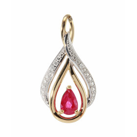 Pendentif Or 750 Rubis Poire 6x4mm  et Diamant