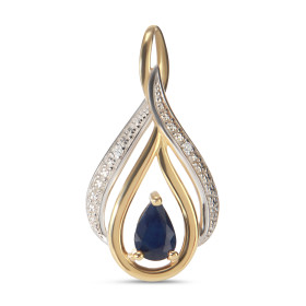 Pendentif Or 750 Saphir Poire 6x4mm et Diamant