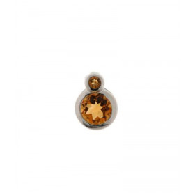 Pendentif Or Blanc 750 Citrine serti d'une pierre de 6mm et d'une pierre de 2mm. Hauteur : 1cm - Epaisseur : 6mm