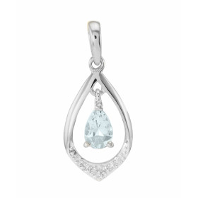 Pendentif or blanc 375 Aigue Marine poire 6x4 diamant Pendentif or blanc 375 (9 carats Aigue Marine poire 6x4mm (0,40 cara...