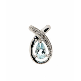 Pendentif Aigue Marine et Diamant en Or Blanc 375. La pierre centrale est taillée en forme de poire et mesure 6x4mm. Elle ...