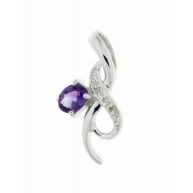 Pendentif Or blanc 375 serti d une améthyste ovale 5x4mm 4 diamants Dimensions du pendentif (bélière incluse) : 20x10mm Po...