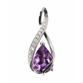 Pendentif Or Blanc 375 serti d une Améthyste taille poire 10x8mm 9 diamants Dimensions du pendentif (bélière incluse) : 23...