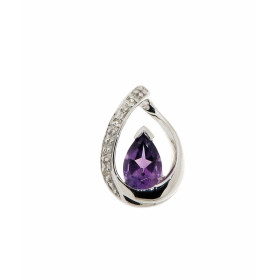 Pendentif Améthyste Diamant Or Blanc 375 La pierre centrale est taillée forme poire mesure 6x4mm Elle est maintenue sur ce...