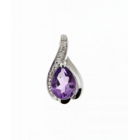Pendentif Or blanc 375 serti d une améthyste taille poire 7x5mm 5 diamants Dimensions du pendentif (bélière incluse) : 14 ...
