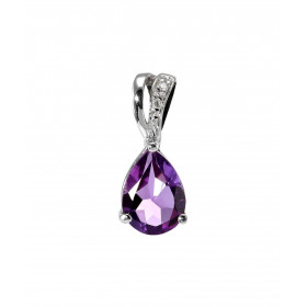 Pendentif Or Blanc 375 Améthyste poire 8x6mm diamant Bélière sertie d un diamant 0.01 carat Améthyste taille poire 8x6mm (...