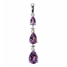 Pendentif Or Blanc 375 Améthyste Poire Diamant Pendentif articulé serti 3 améthyste forme poires (7x5 , 6x4 5x3mm) 2 petit...