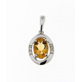 Pendentif en Or blanc 375 serti d'une citrine ovale de 7x5mm et de 4 diamants. Dimensions du pendentif (bélière incluse) :...
