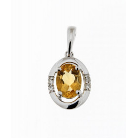 Pendentif Or blanc 375 serti d une citrine ovale 7x5mm 4 diamants Dimensions du pendentif (bélière incluse) : 19 x 9 mm Po...