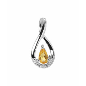 Pendentif Or blanc 375 Citrine Poire 5x3mm et Diamant