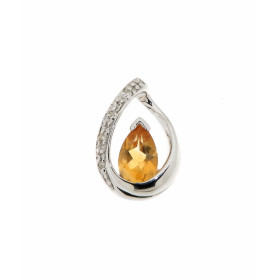 Pendentif  Or Blanc 375  Citrine Poire 6x4mm et Diamant 