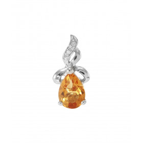 Pendentif Or Blanc 375 Citrine Poire 7x5mm et Diamant