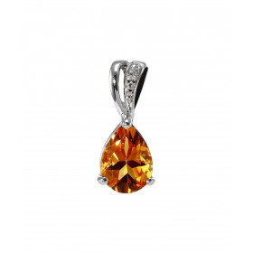 Pendentif Or Blanc 375 Citrine poire 8x6mm et diamant. Bélière sertie d'un diamant de 0.01 carat. Citrine taille poire de ...