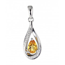 Pendentif Or Blanc 375 Citrine poire de 6x4mm et Diamants. Citrine taille poire mesurant 6x4mm et pesant 0.4 carat. Cette ...